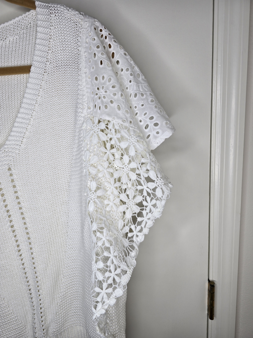 Democracy White V-Neck Crochet Sleeve Sweater 2X NWT - Picture 2 of 6